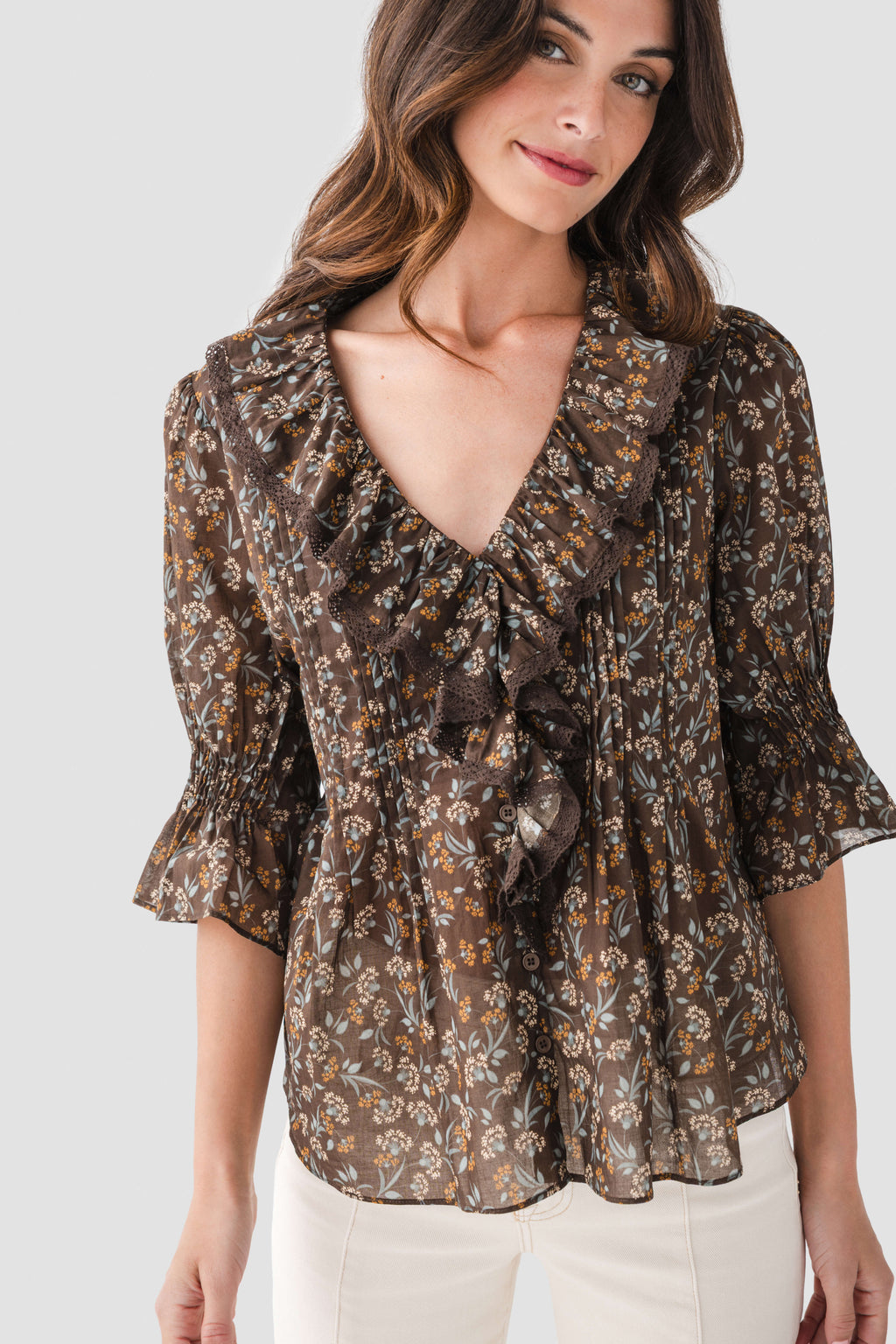 Fate Ruffle Front Short Sleeve Top