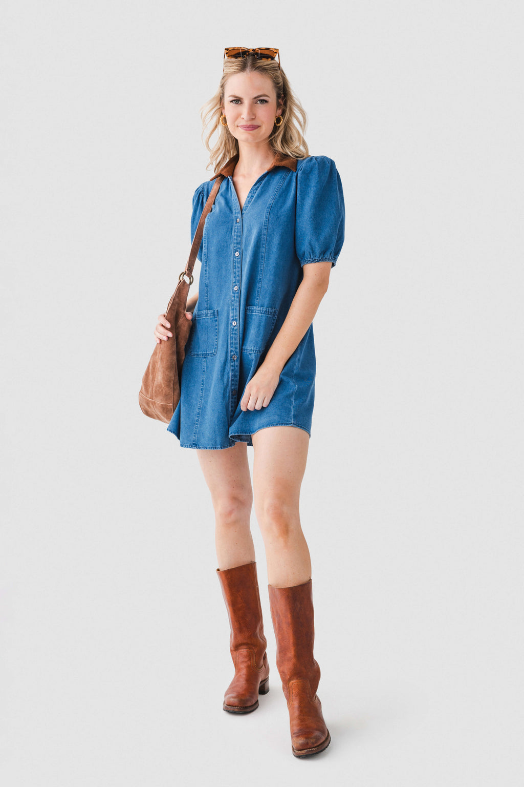 THML Suede Collar Denim Dress