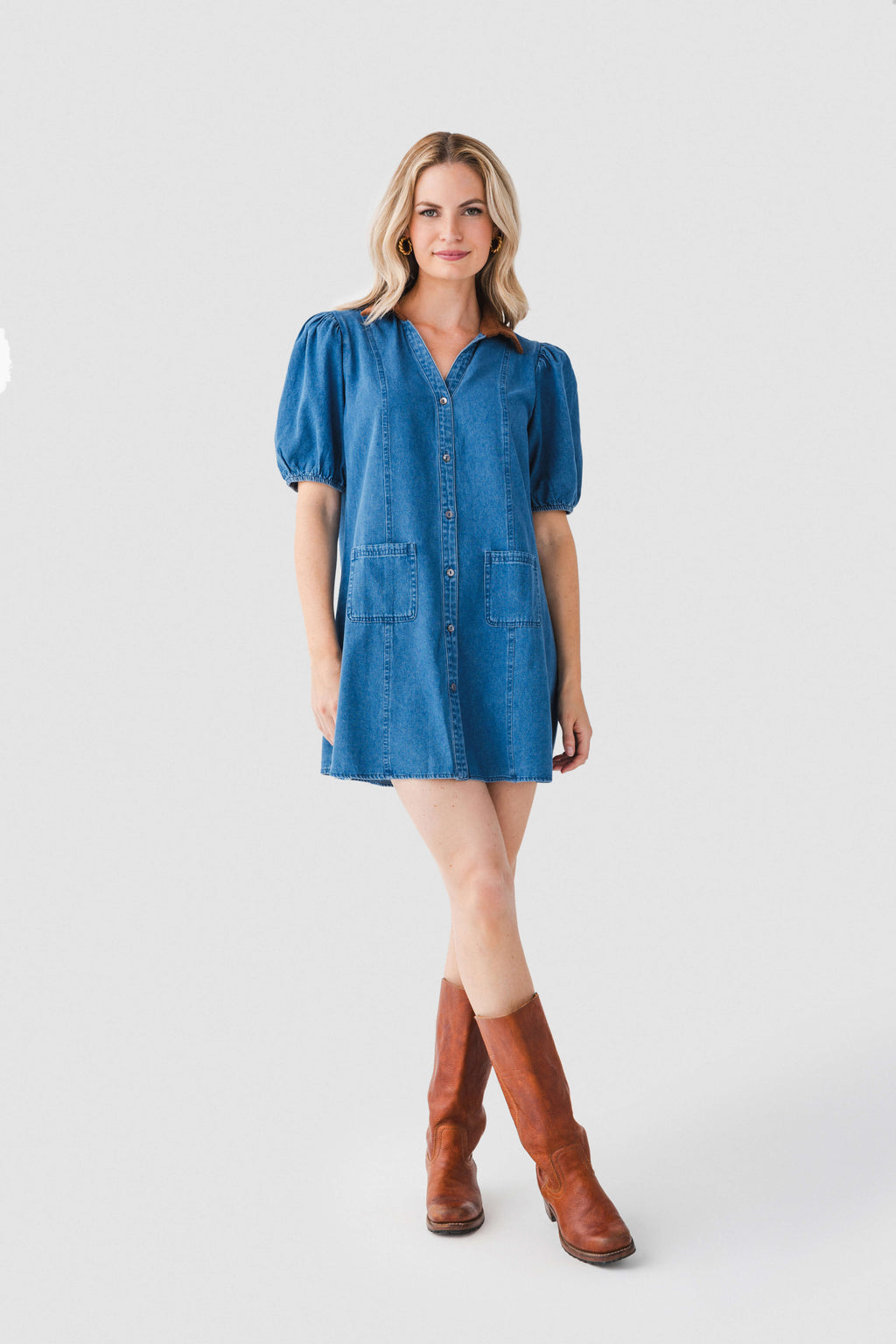 THML Suede Collar Denim Dress