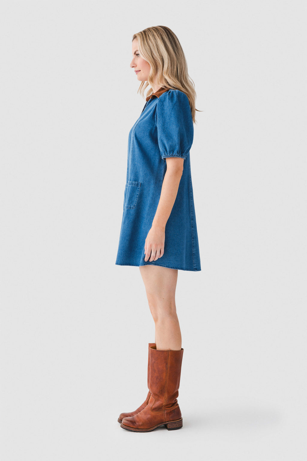 THML Suede Collar Denim Dress