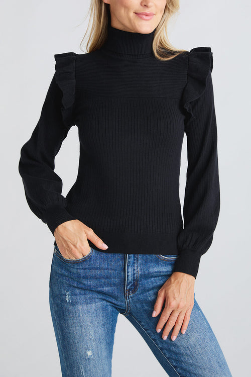 &Merci Shoulder Ruffle Turtleneck Sweater