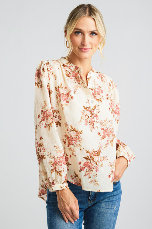 Olivaceous Mandarin Floral Blouse