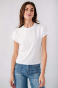 Women's short-sleeve slub tee, white crew neck