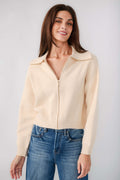Z Supply Silverlake cardigan, chalk knit zip-front with pointed collar, long sleeves