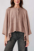 Mushroom button-front poncho sweater, round neck with button placket, draped fit