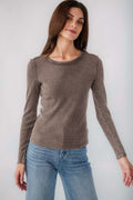 Taupe thermal top with crew neck and long sleeves
