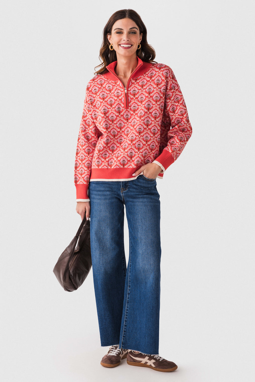 &Merci Floral Half Zip Pullover Sweater