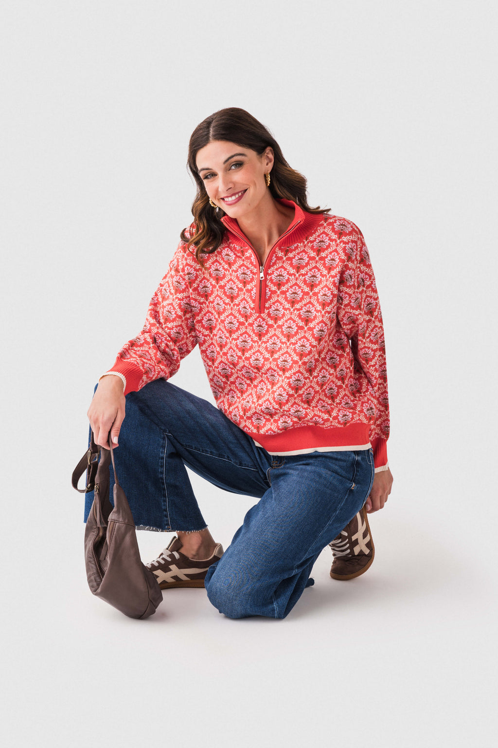 &Merci Floral Half Zip Pullover Sweater