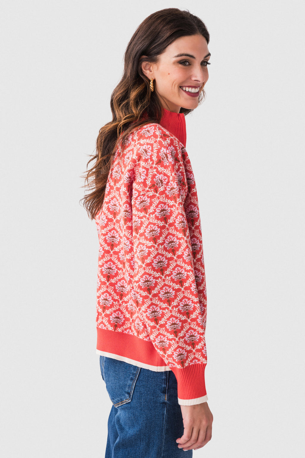 &Merci Floral Half Zip Pullover Sweater