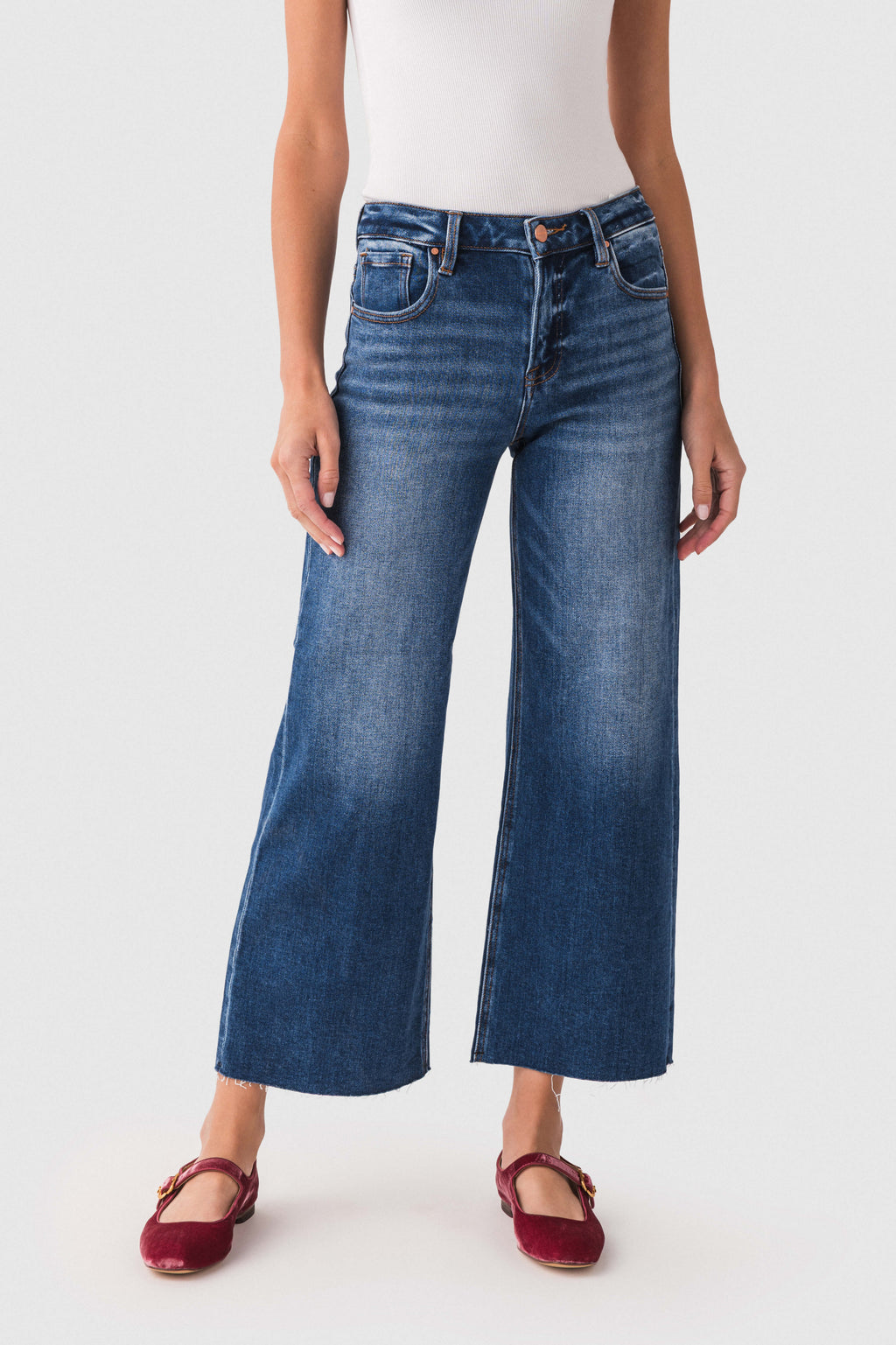 Risen Jenny High Rise Raw Hem Crop Wide Leg Jeans