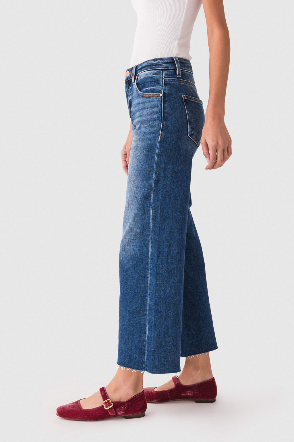Risen Jenny High Rise Raw Hem Crop Wide Leg Jeans