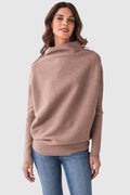 Latte slouch-neck dolman pullover sweater with relaxed fit and long sleeves