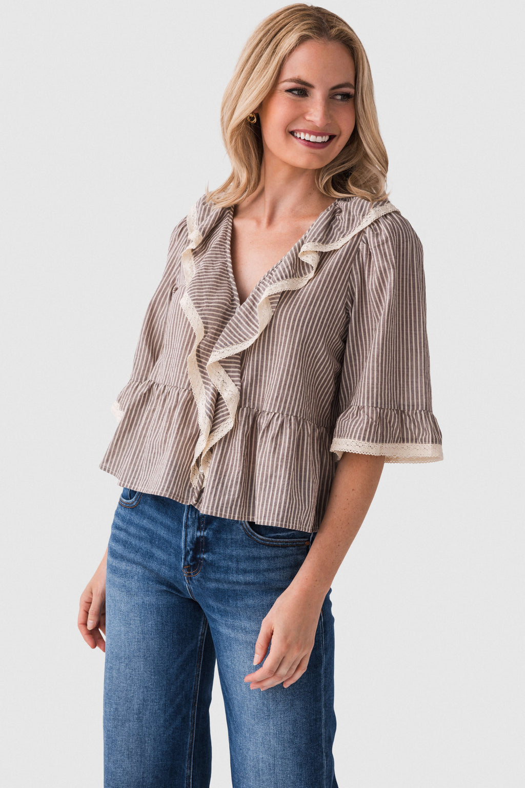 By Together Lace Trim Ruffle Top