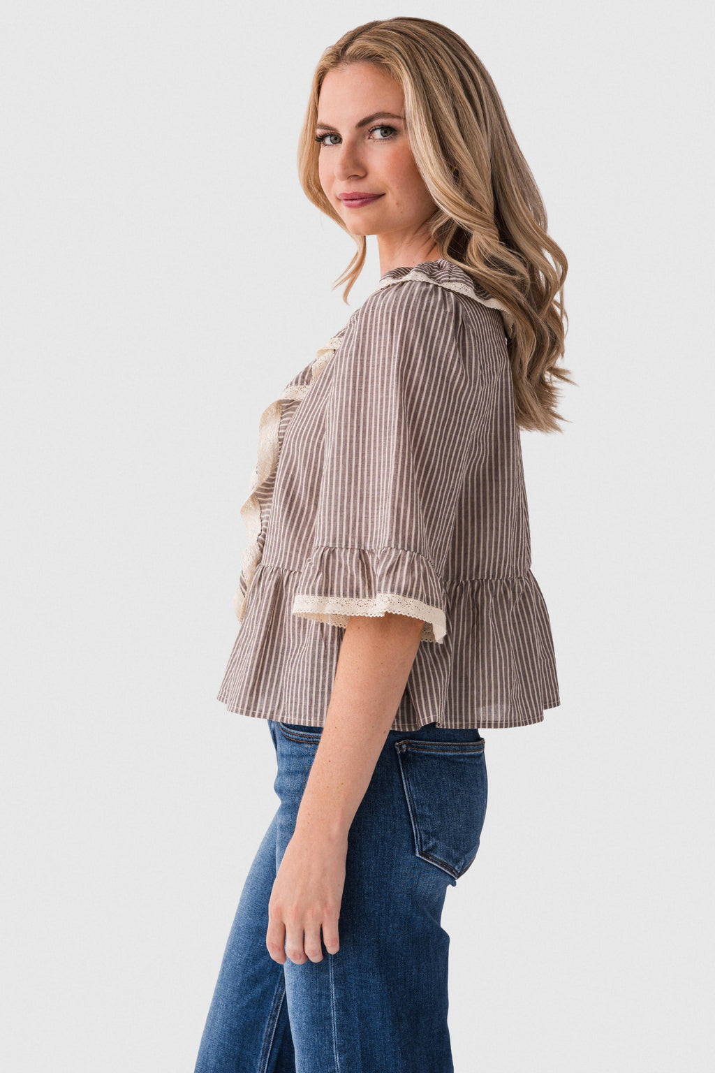 By Together Lace Trim Ruffle Top