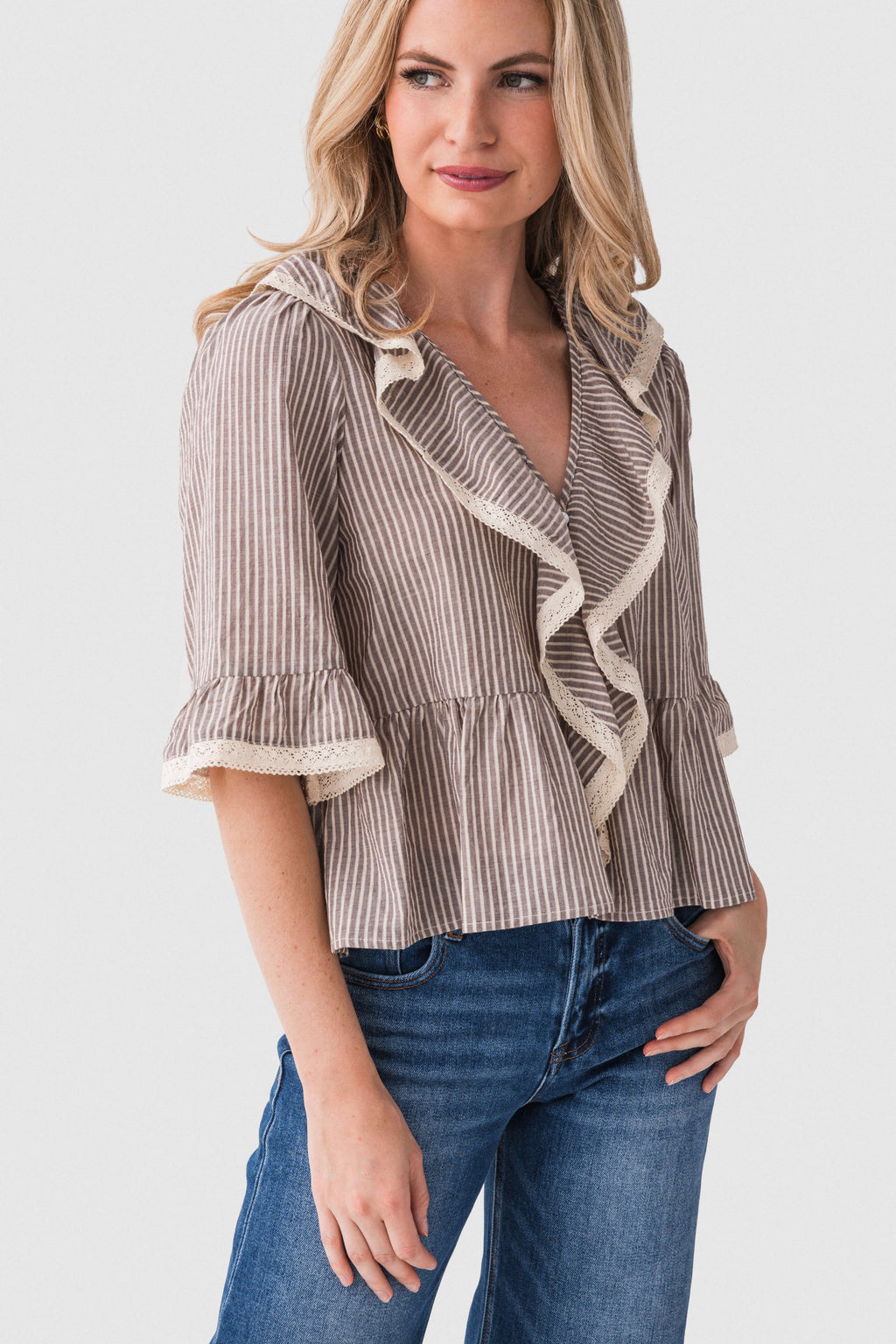 By Together Lace Trim Ruffle Top