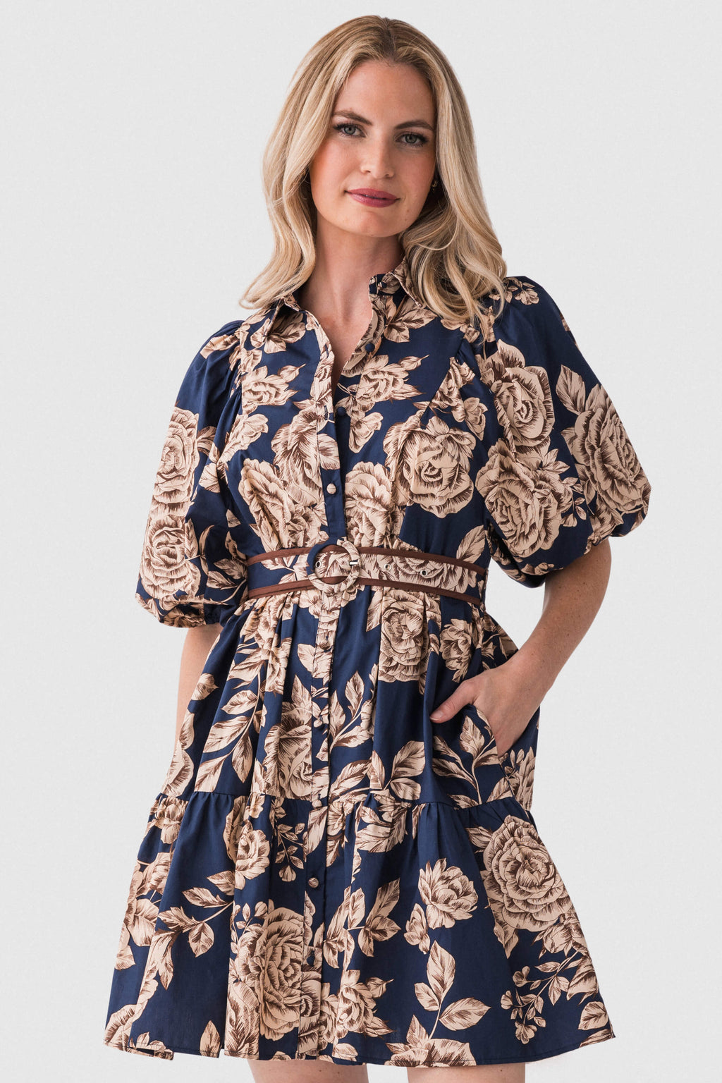 Olivaceous Faith Floral Belted Dress