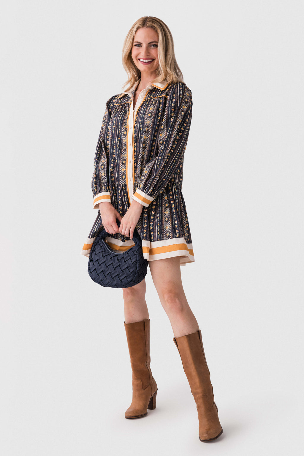 Jodifl Contrast Stripe Printed Collared Dress