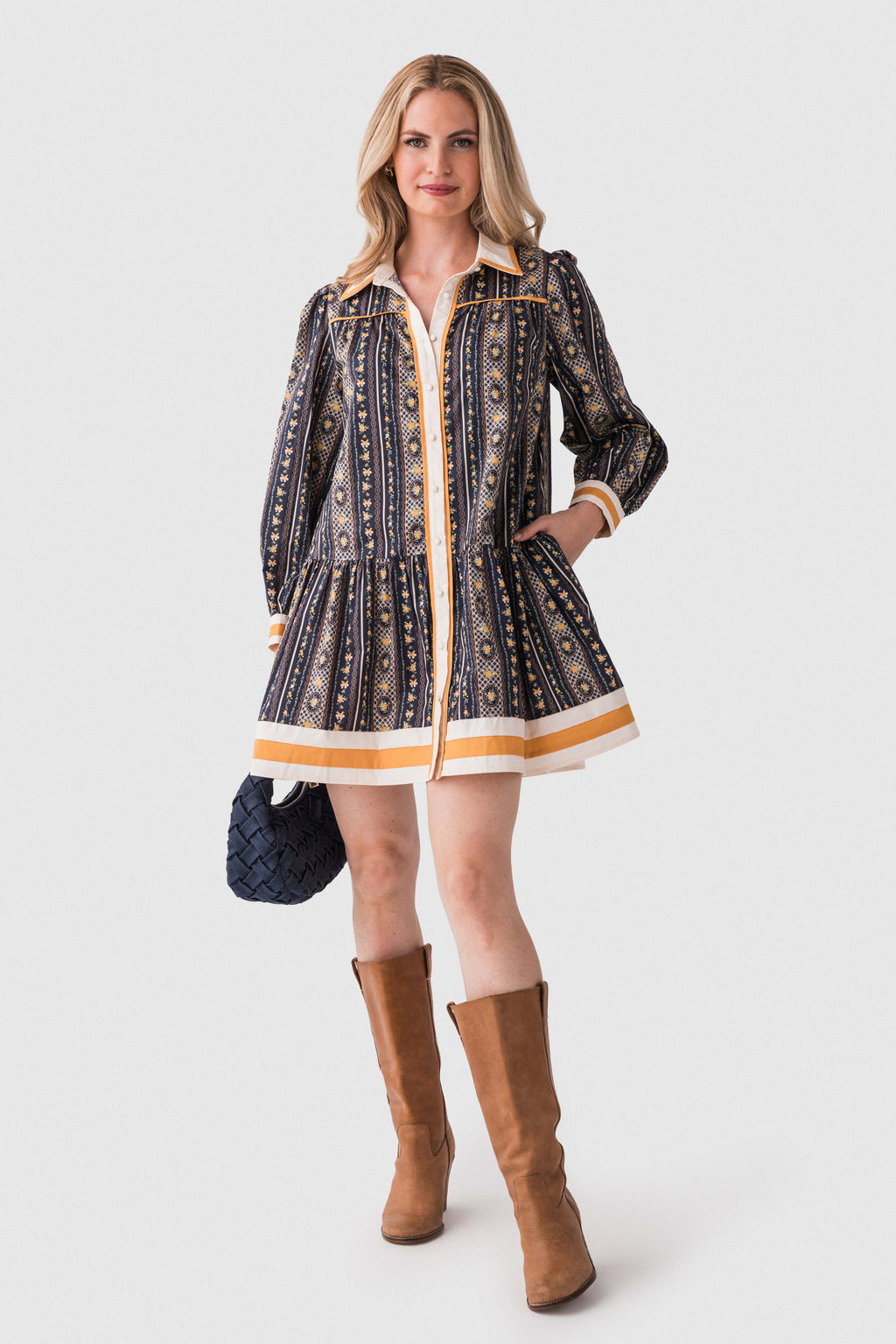 Jodifl Contrast Stripe Printed Collared Dress