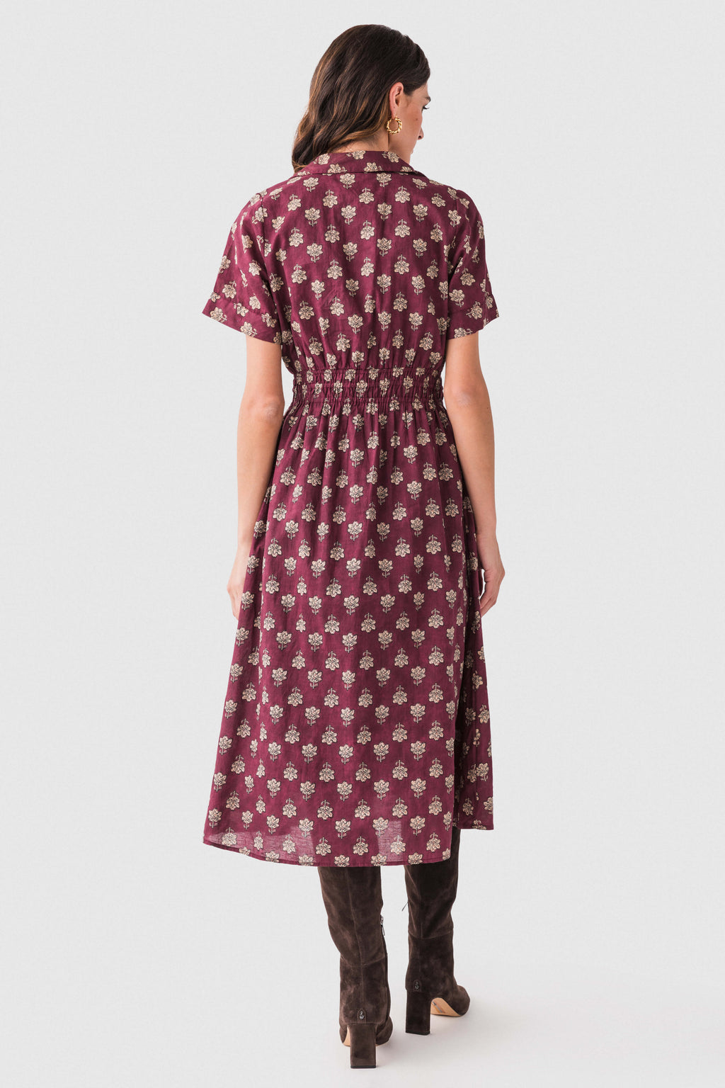 THML Block Print Collared Tie Waist Midi Dress