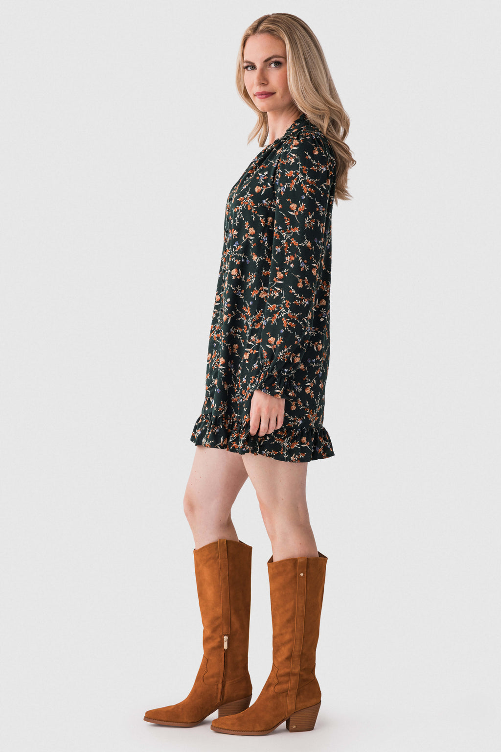 En Creme Floral Long Sleeve Mini Dress