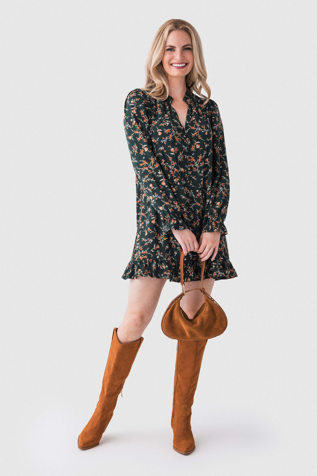 En Creme Floral Long Sleeve Mini Dress