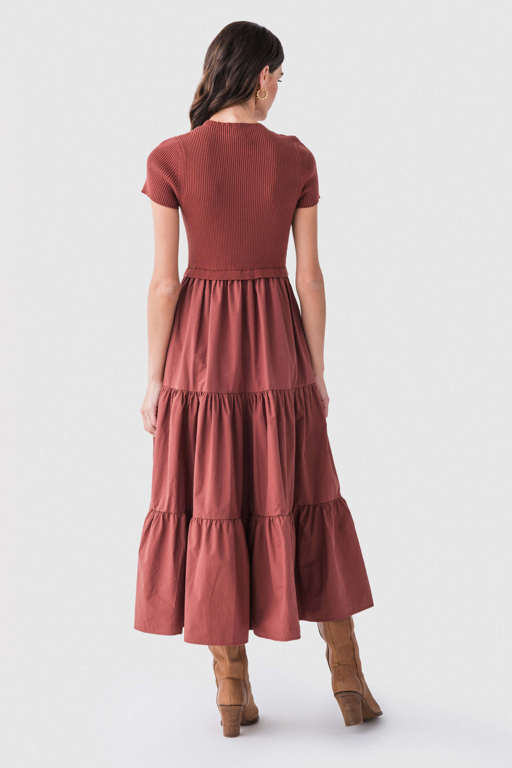 Cammelia Mock Neck Knit Tiered Midi Dress