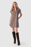 THML Plaid Faux Leather Detail Dress