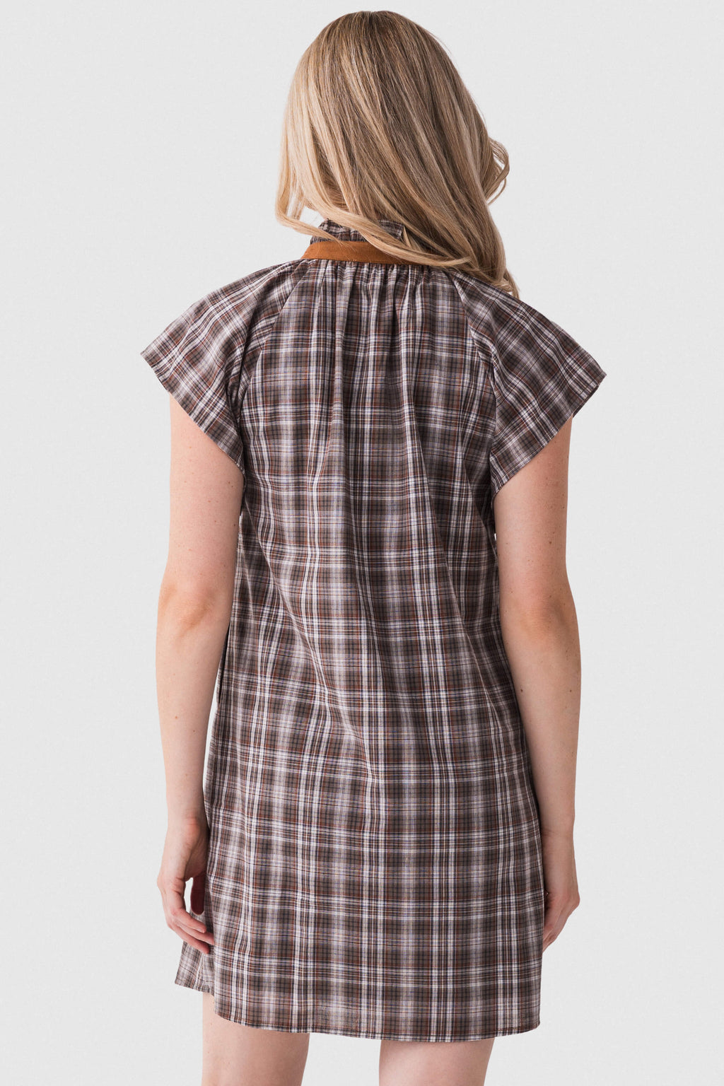 THML Plaid Faux Leather Detail Dress