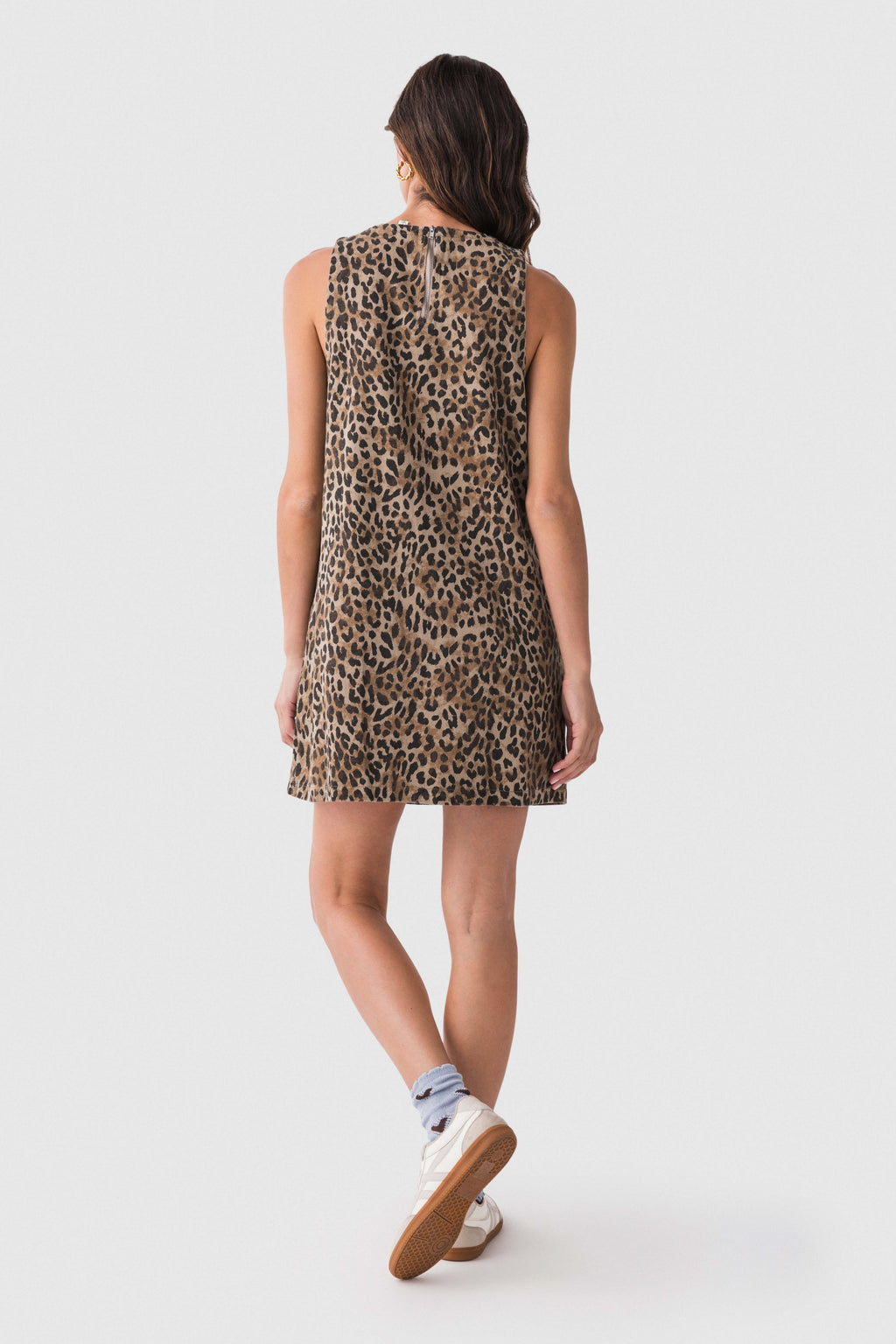 Cammelia Round Neck Sleeveless Animal Print Twill Dress