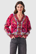 &Merci Printed Contrast Trim Cardigan