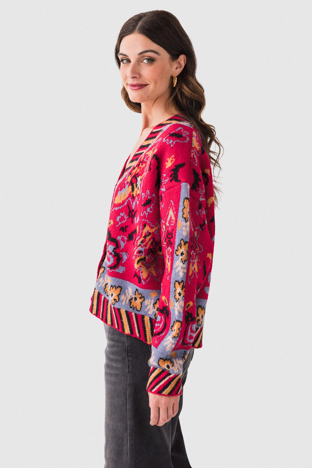 &Merci Printed Contrast Trim Cardigan
