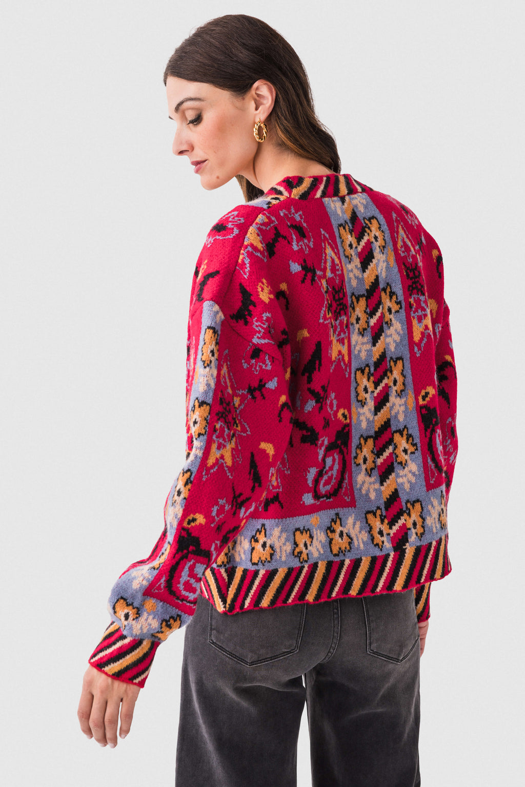 &Merci Printed Contrast Trim Cardigan