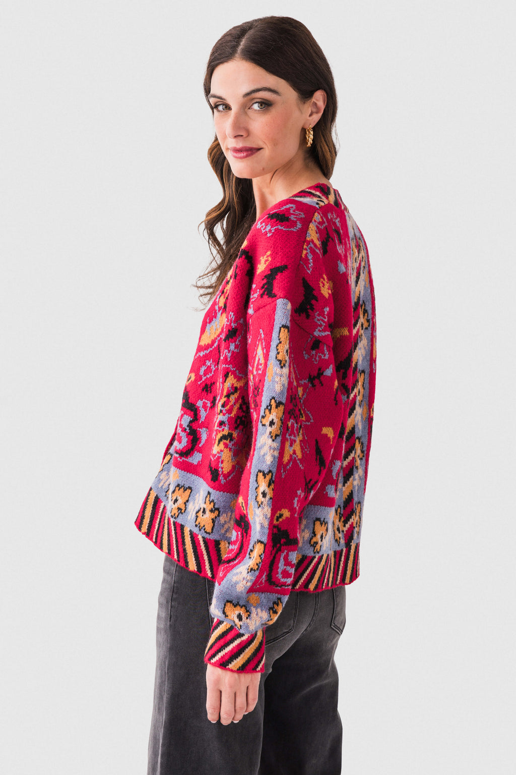 &Merci Printed Contrast Trim Cardigan
