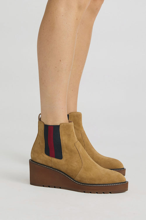 Cecelia New York Gemma Wedge Suede Boots with Stripe Detail