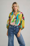 Fate Floral Print Bubble Sleeve Button Front Top
