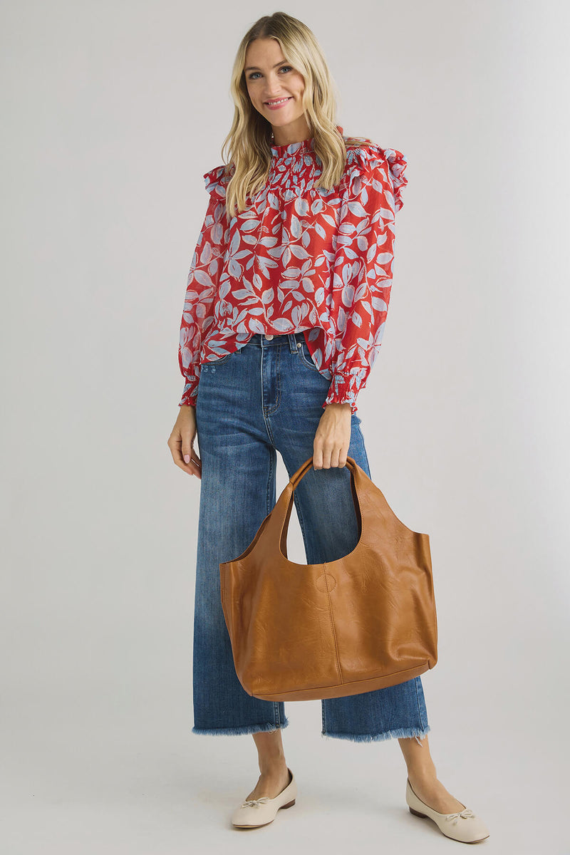 THML Floral Print Smocked Top