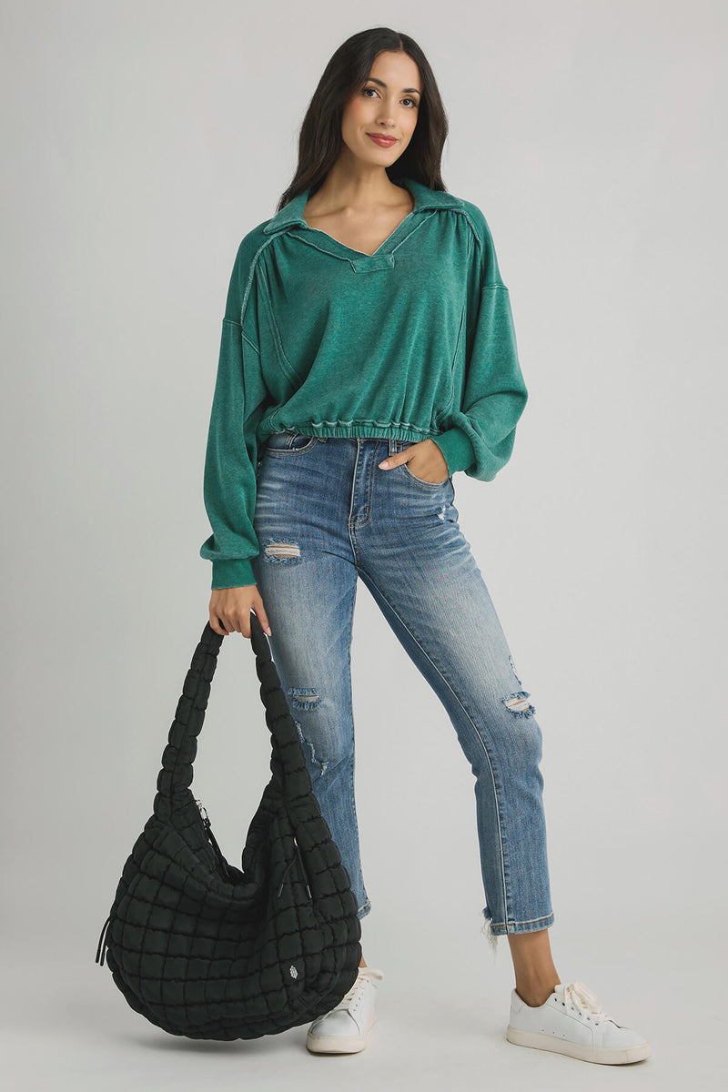 Vintage Havana Cashmere Fleece Polo V-Neck