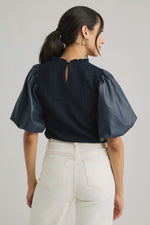 THML Leather Puff Sleeve Top