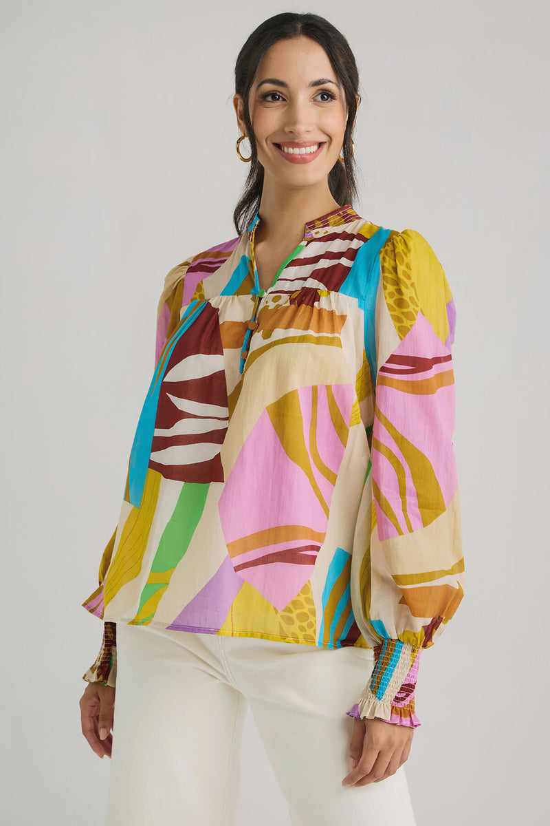 Fate Abstract Print Standing Collar Top
