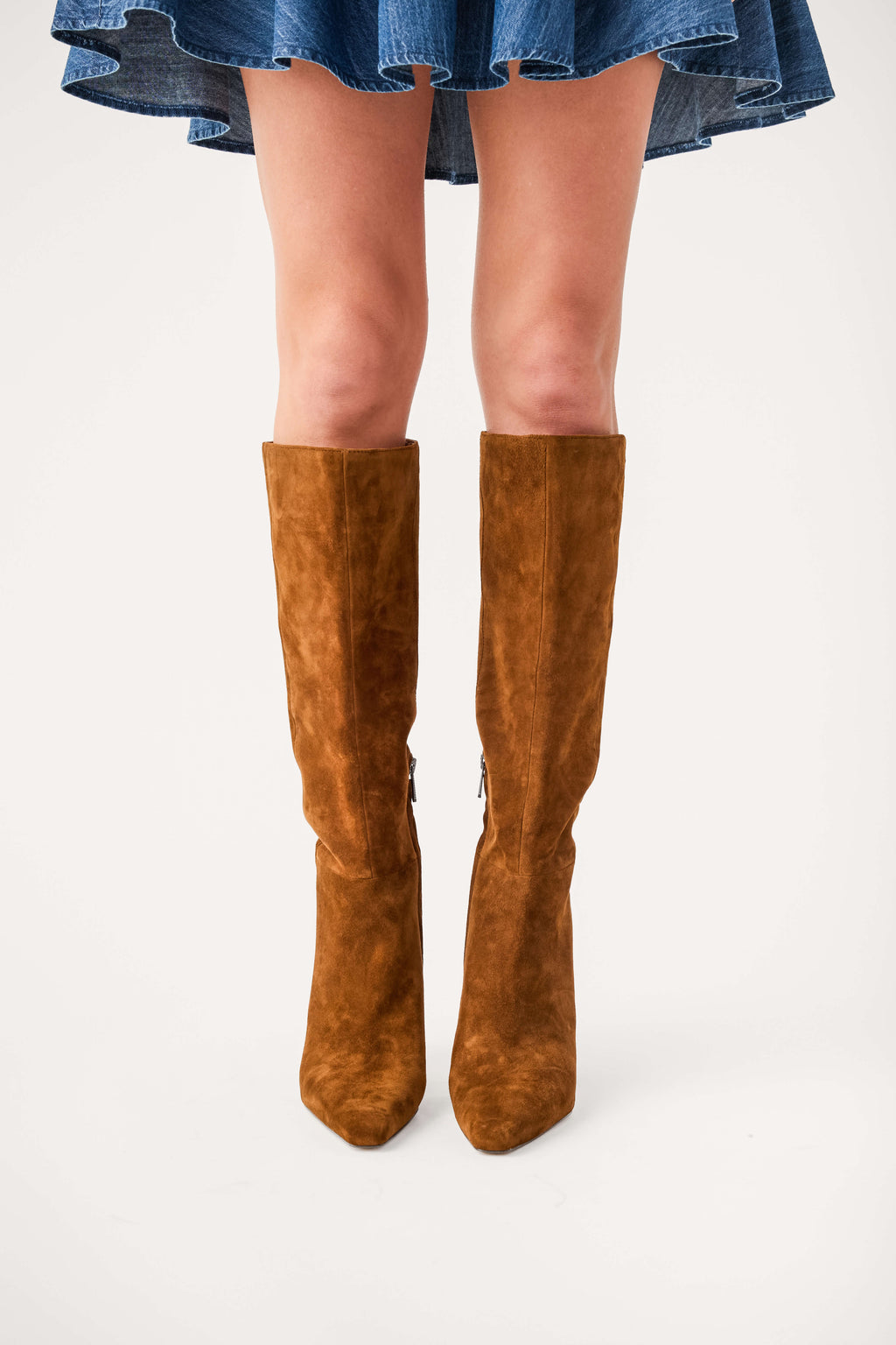 Nutmeg suede knee-high boots with rounded toe