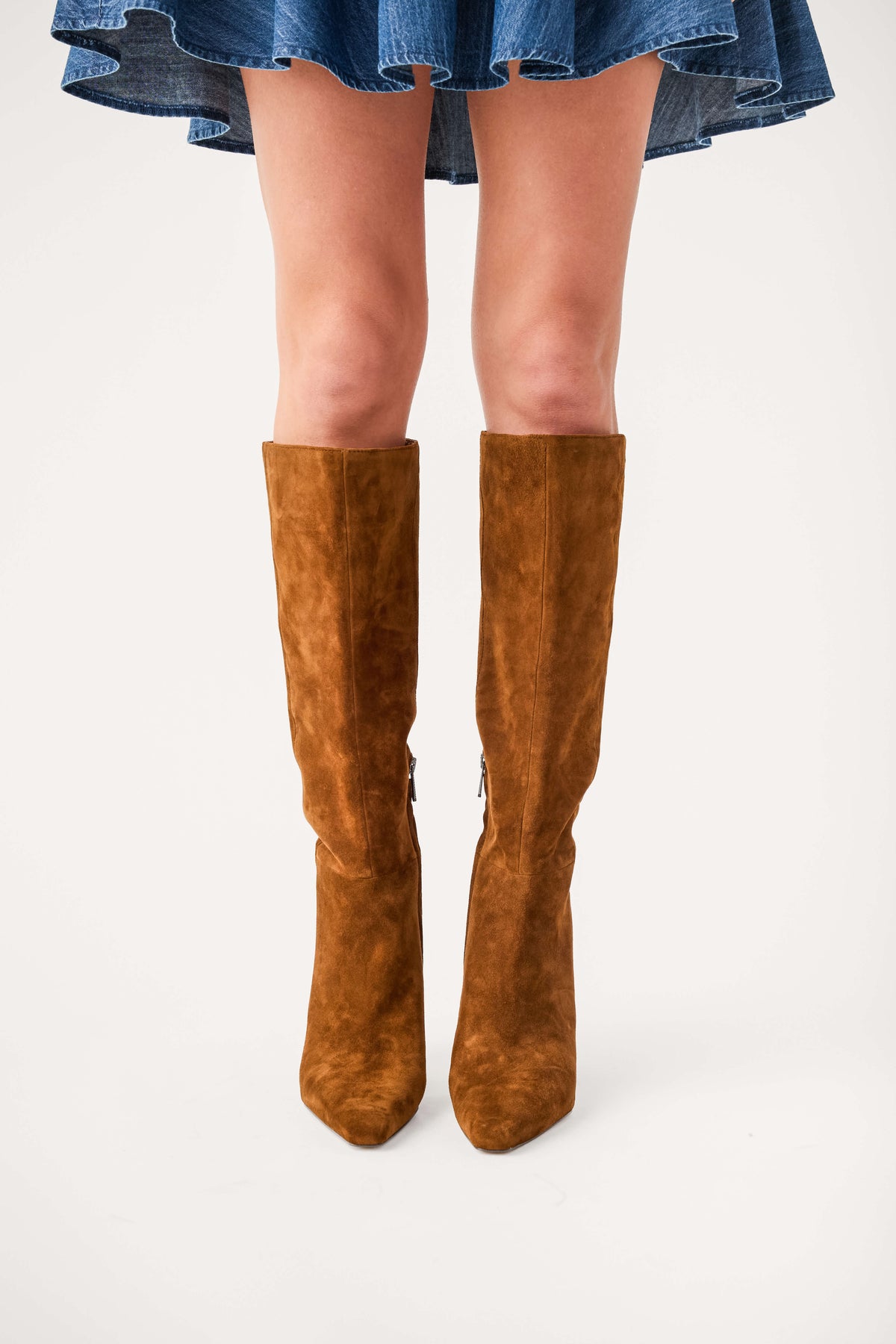 Nutmeg suede knee-high boots with rounded toe