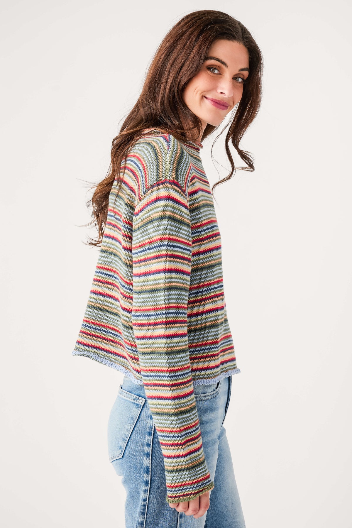 Multi-color striped rollneck sweater, long sleeves and relaxed fit
