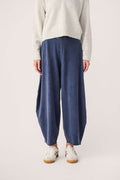 Navy wide-leg easy pants with elastic waist and back view