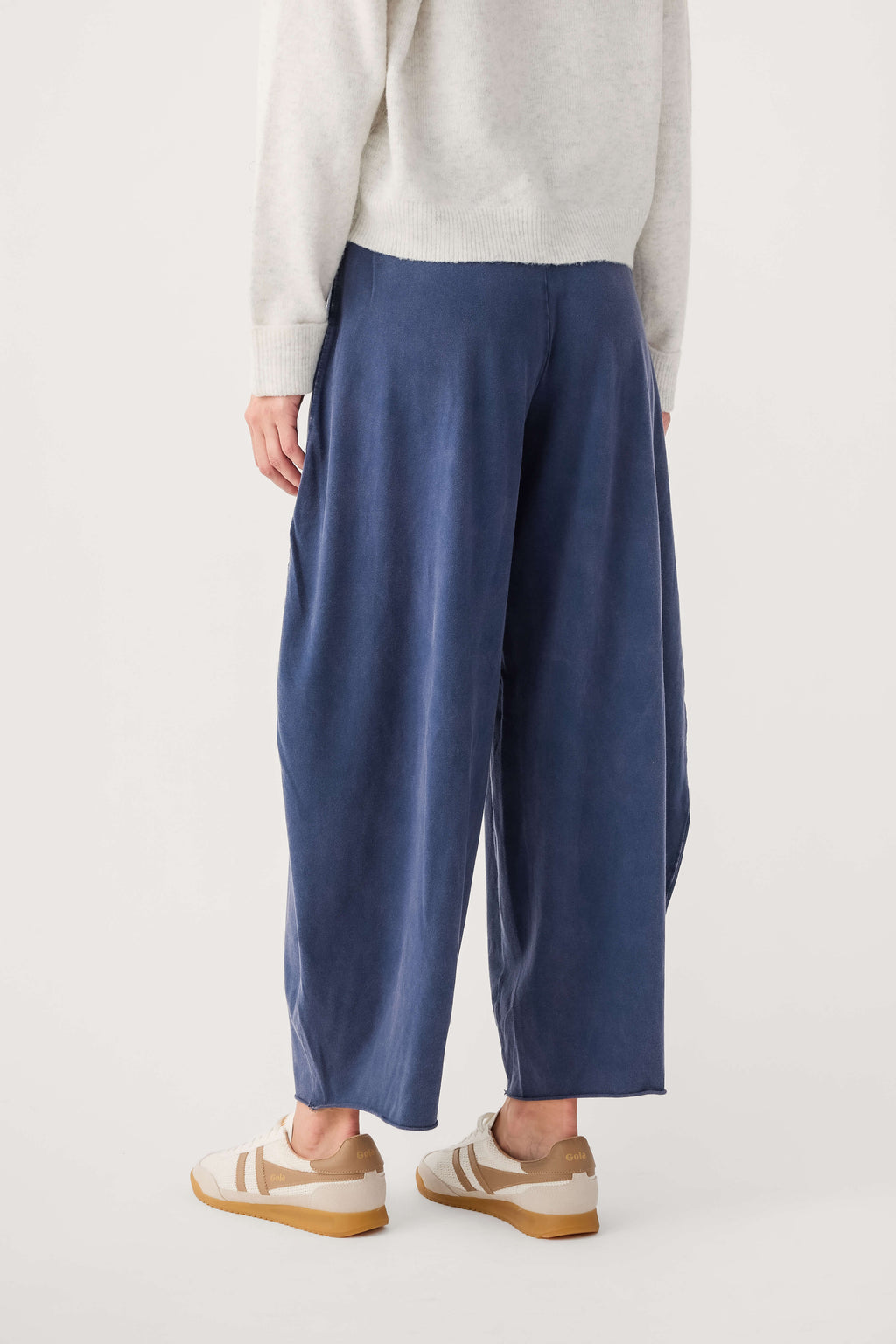 Navy relaxed wide-leg pants with elastic waistband