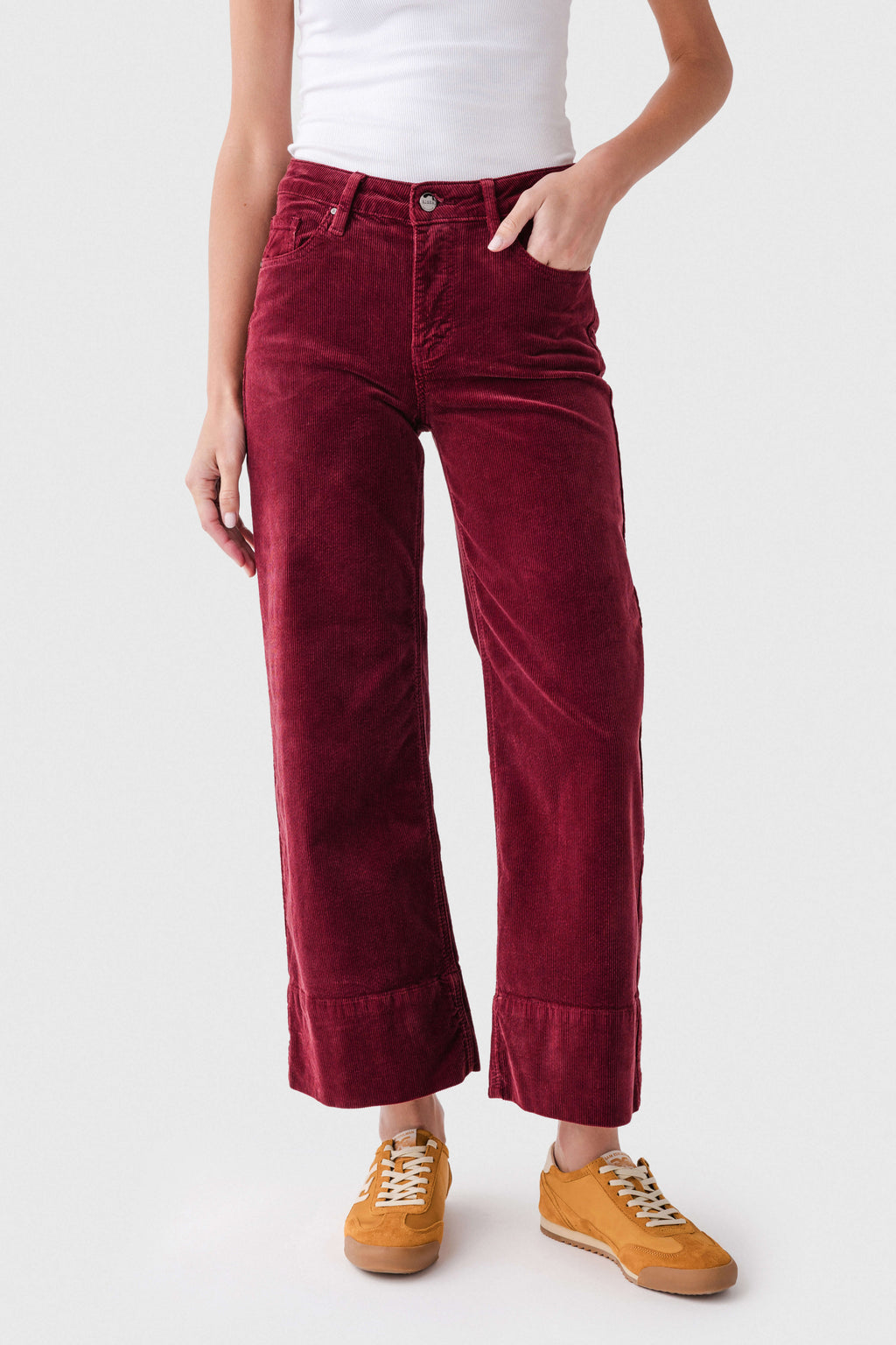Risen Maple High Rise Crop Wide Hem Wideleg Corduroy Jeans
