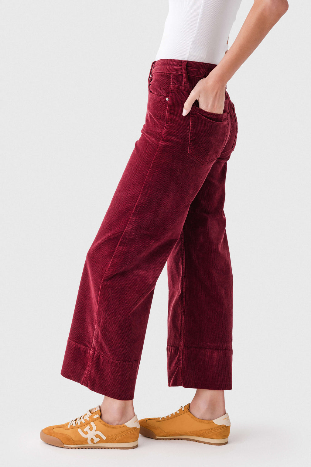 Risen Maple High Rise Crop Wide Hem Wideleg Corduroy Jeans