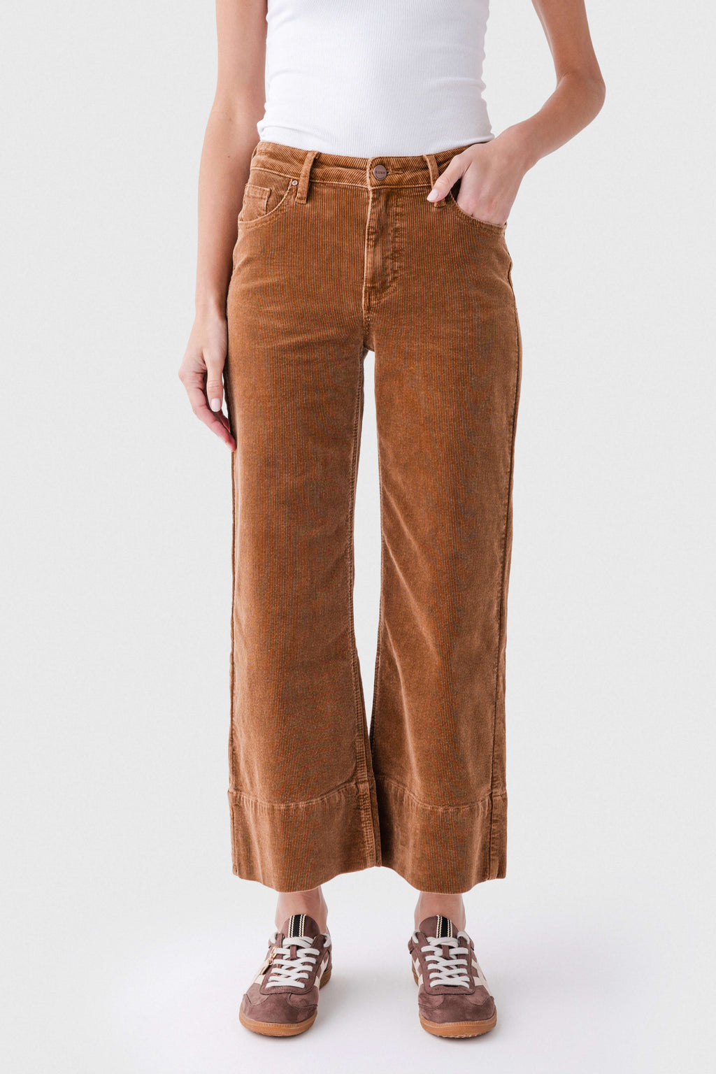 Risen Maple High Rise Crop Wide Hem Wideleg Corduroy Jeans