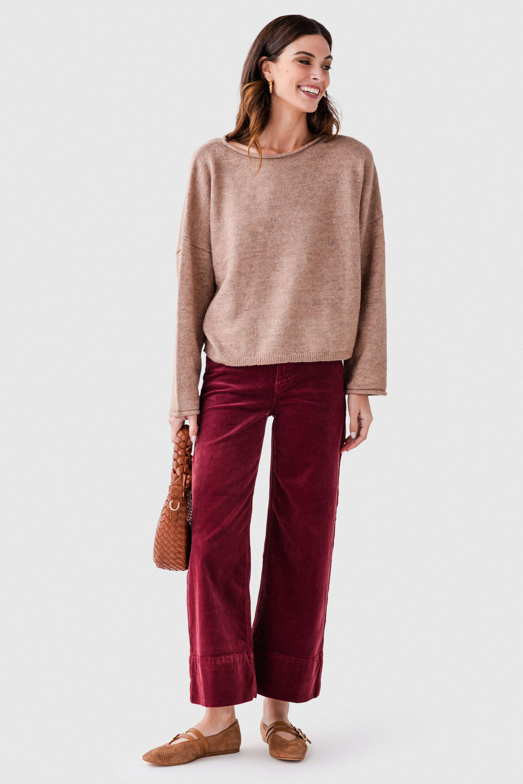 Risen Maple High Rise Crop Wide Hem Wideleg Corduroy Jeans