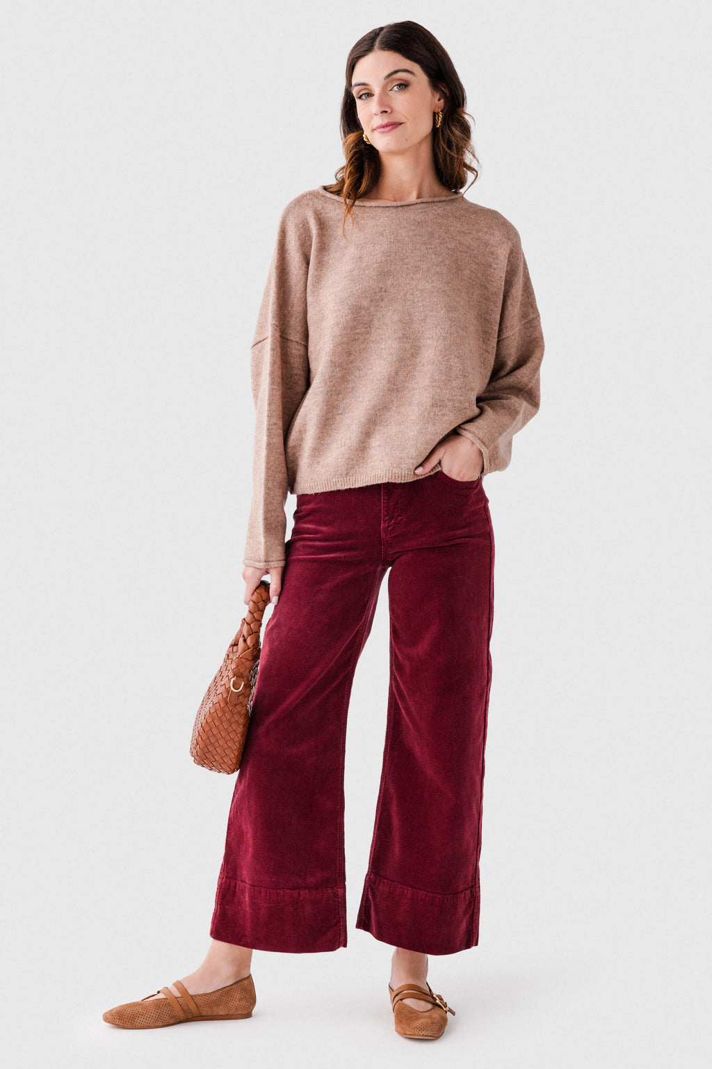 Risen Maple High Rise Crop Wide Hem Wideleg Corduroy Jeans