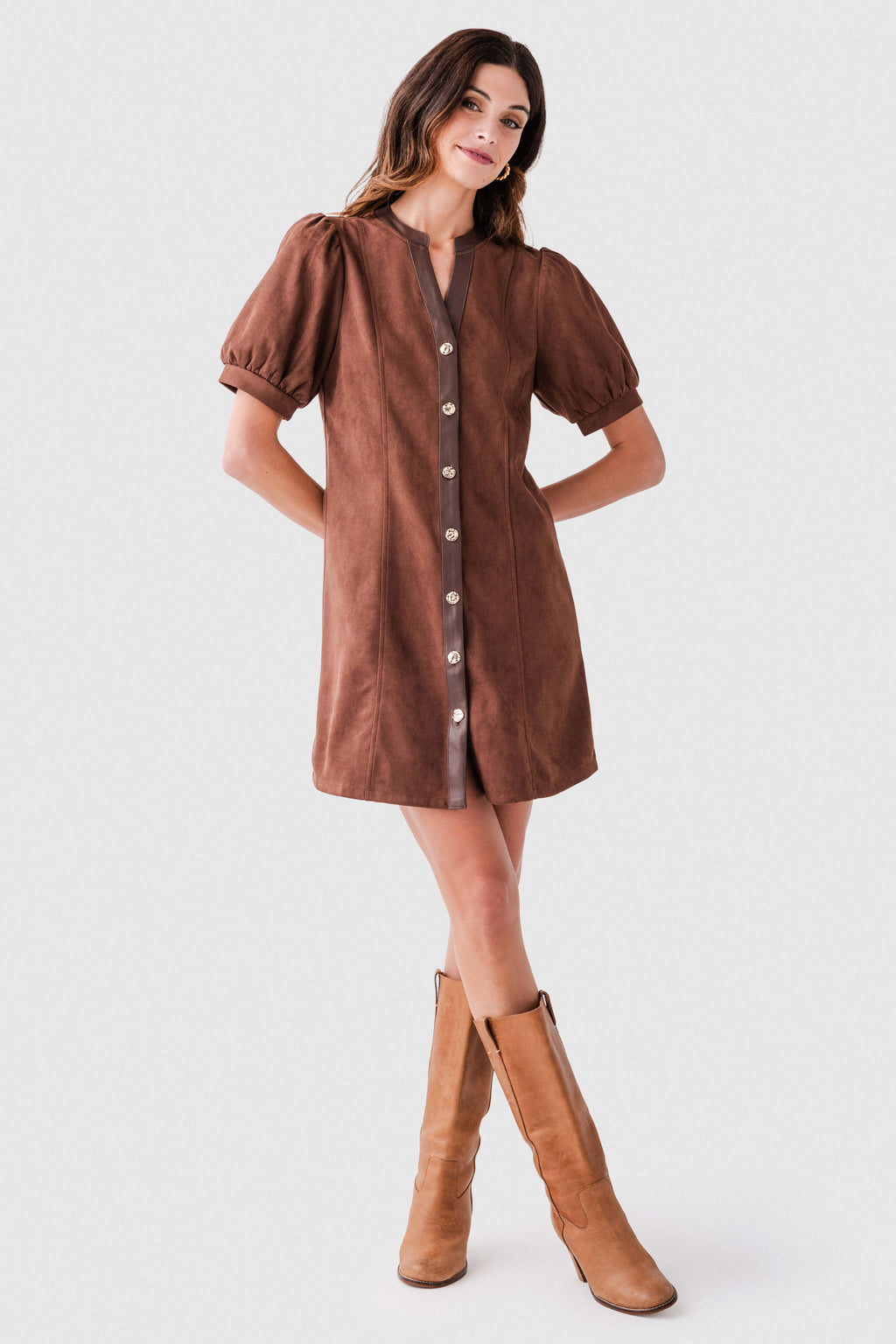 THML Suede Button Up Dress
